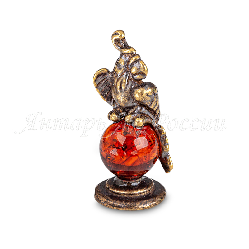 Попугай с хохолком Латунь, янтарь
